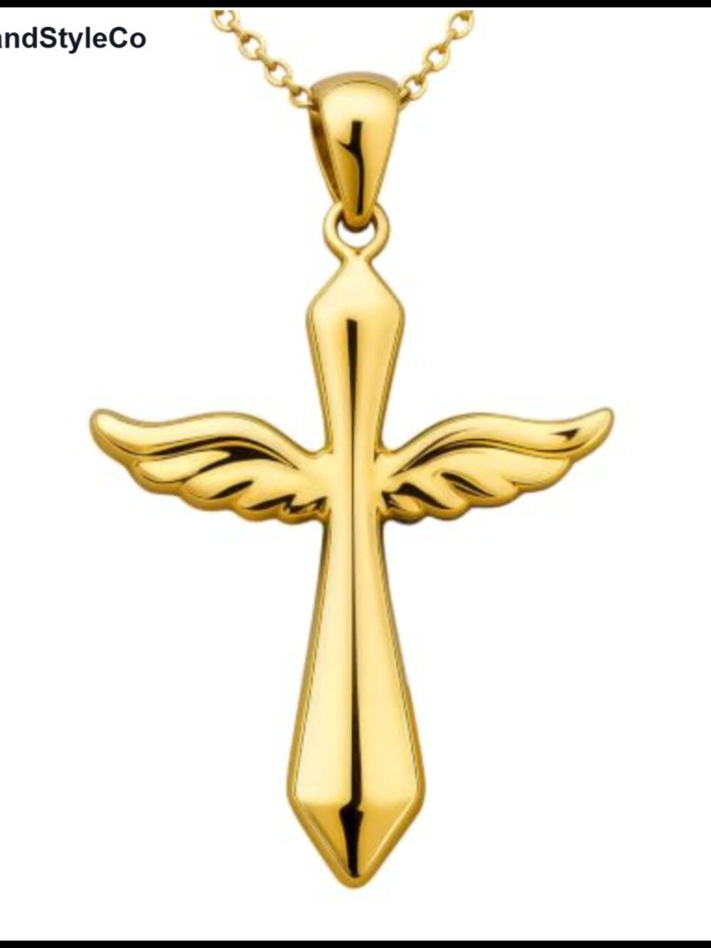 Angel Wings Cross Pendant Necklace 14K Gold Plated Brass 18"-20" Chain